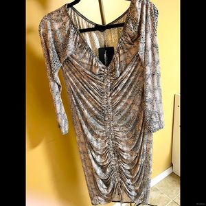 Pretty little thing long sleeve brown and black midi dress